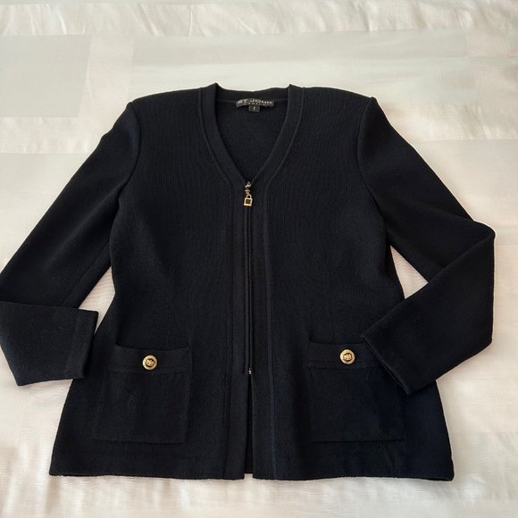 St John Basics Black Sweater Jacket Size 2 - Picture 1 of 6